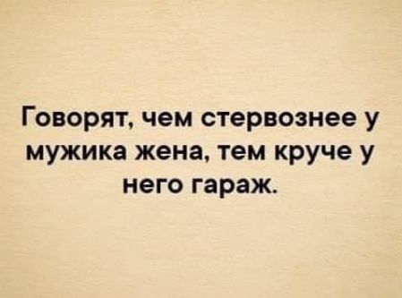 ГОВОРЯТ чем стервознее У МУЖИКЗ жена тем круче У него гараж