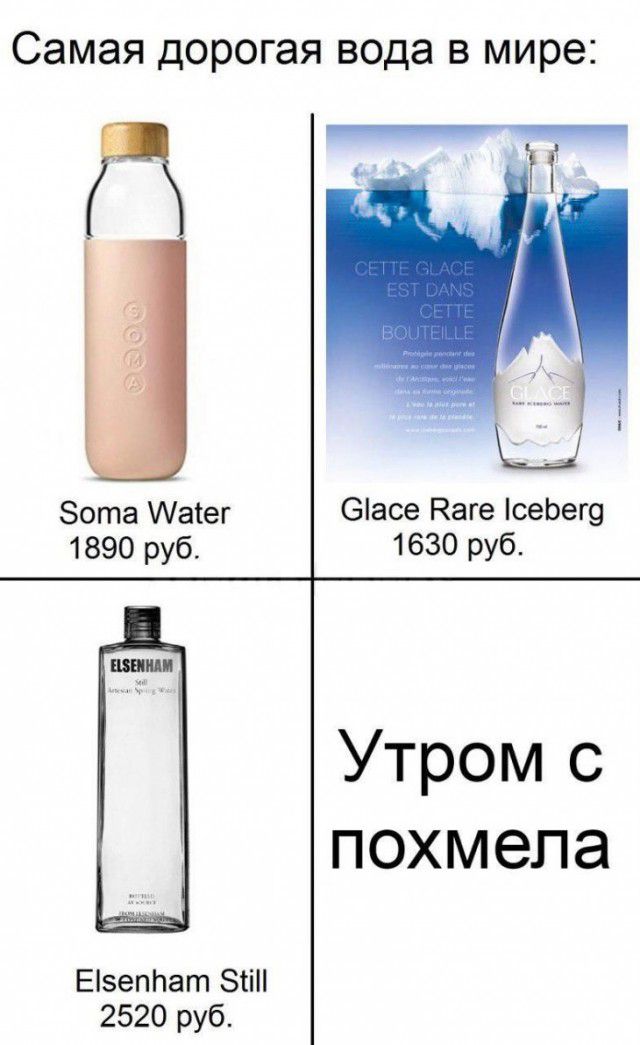 Самая дорогая вода в мире Зота Ааіег 6асе Каге сеЬег9 1890 руб 1630 руб Утром с похмела Е5еппат ЭШ 2520 руб