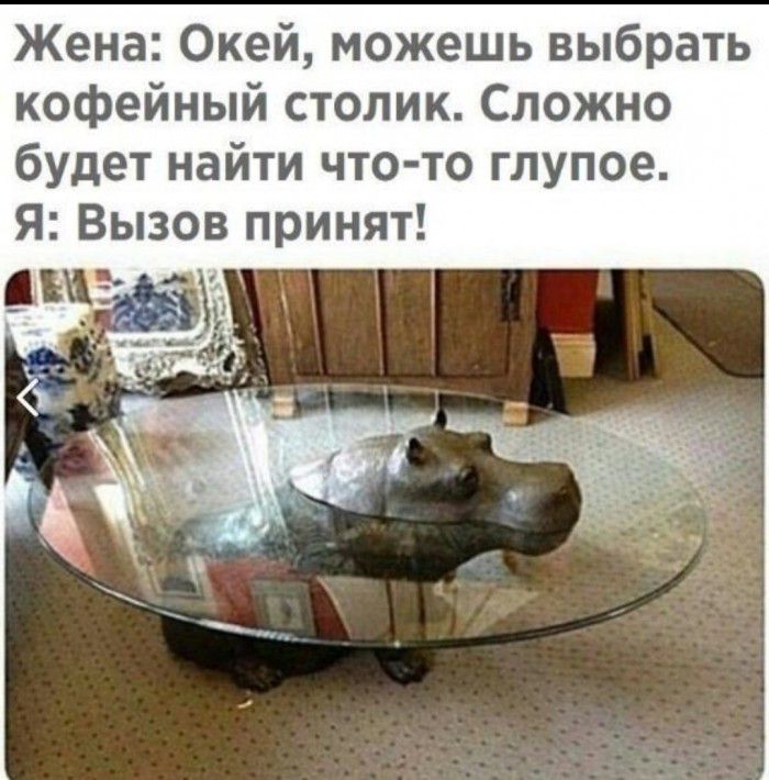 Жена Окей можешь выбрать кофейный столик Сложно будет найти что то глупое Я Вызов принят