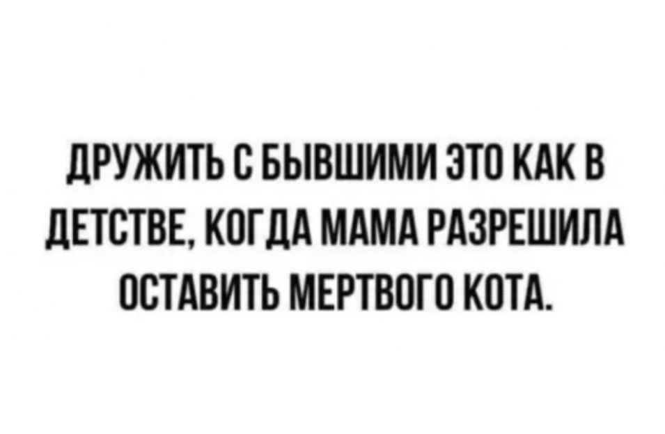 ЛРУЖИТЬ С БЫВШИМИ ЭТО КАК В ЛЕТСТВЕ КОГДА МАМА РАЗРЕШИЛА ОСТАВИТЬ МЕРТВОГО КОТА