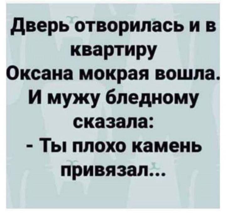 дверь отворилась и в квартиру Оксана мокрая вошла И мужу бледному сказала Ты плохо камень привязал