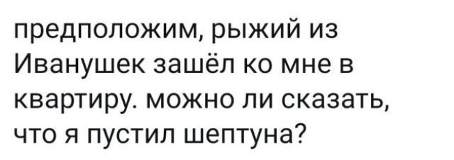 предположим рыжий из Иванушек зашёл ко мне в квартиру можно ли сказать что я пустил шептуна