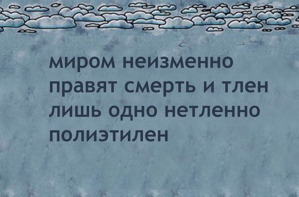 миром неизменно правят смерть и тлен лишь одно нетленно полиэтилен