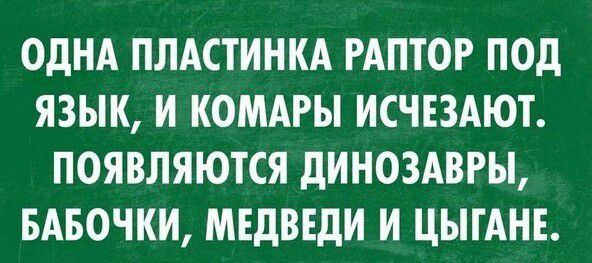 ОДНА ПЛАСТИНКА РАПТОР ПОД ЯЗЫК И КОМАРЫ ИСЧЕЗАЮТ ПОЯВЛЯЮТСЯ дИНОЗАВРЫ БАБОЧКИ МЕДВЕДИ И ЦЫГАНЕ