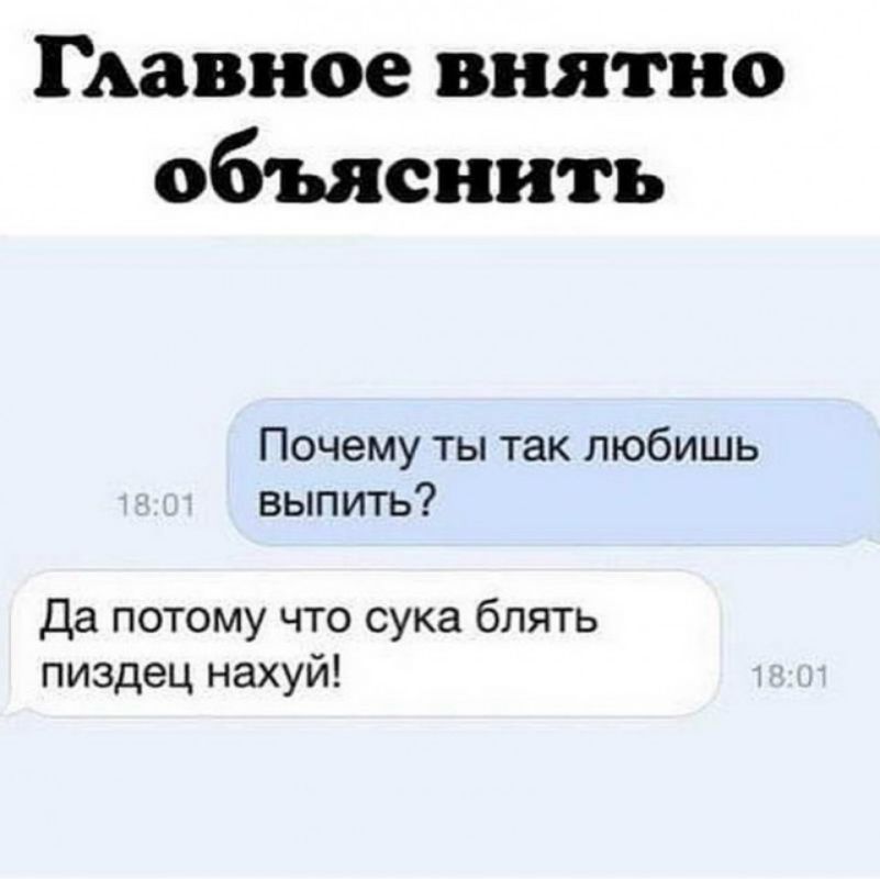 Главное внятно объяснить Почему ты так любишь выпить Да потому что сука блять пиздец нахуй