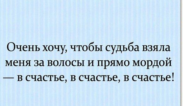 Очень хочу чтобы судьба взяла меня за волосы и прямо мордой в счастье в счастье в счастье