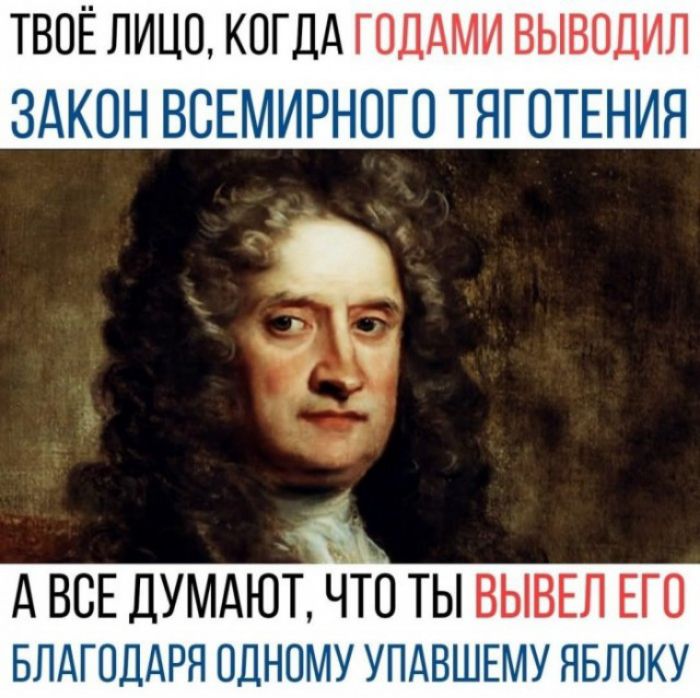ТВОЁ ЛИЦО КОГДА ГОДАМИ ВЫВОДИП ЗДКОН ВОЕМИРНОГО ТЯГОТЕНИЯ А ВСЕ ДУМАЮТ ЧТО ТЫ ВЫВЕП ЕГО БЛАГОДАРЯ одному УПАВШЕМУ явпвку