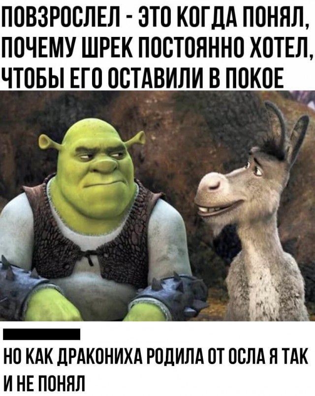 ПОВЗРООЛЕЛ ЭТО КОГДА ПОНЯЛ ПОЧЕМУ ШРЕК ПОСТОЯННО ХОТЕЛ ЧТОБЫ ЕГО ООТАВИЛИ В ПОКОЕ НО КАК ДРАКОНИХА РОЛИЛА ОТ ООЛА Я ТАК И НЕ ПОНЯЛ