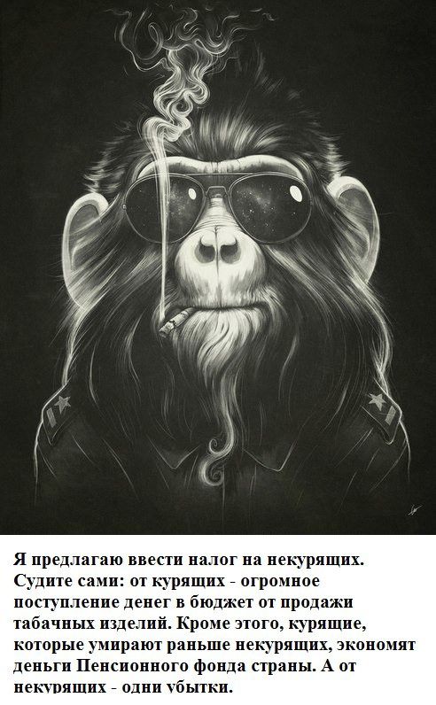 Я предлагаю ввести налог на некурящих Судите сами от курящи огромное ностун ение денег н бюджет от продажи табачных изделий Кроме этого курящие которые умирают раньше некурящих зкономят деньги Пенсионного фонда страны А от некурящих одни убытки