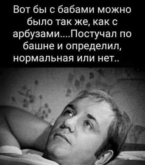 Вот бы с бабами можно было так же как с арбузамиПостучал по башне и определил нормальная ИЛИ НЕТ