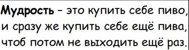 Мудрость это купить себе пиво и сразу же купить себе ещё пива чтоб потом не выходить ещё раз