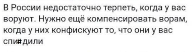 В России недостаточно терпеть когда у вас воруют Нужно ещё компенсировать ворам когда у них конфискуют точто они у вас спиидили