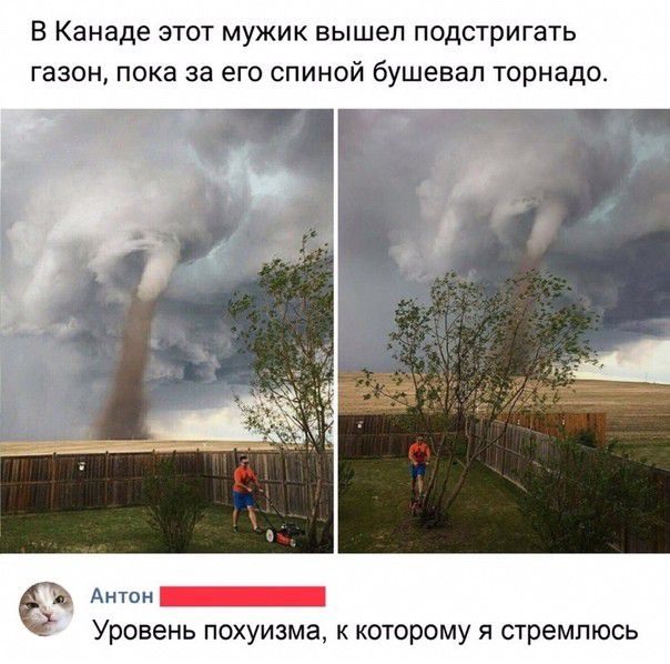 В Канаде этот мужик вышел подстригать газон пока за его спиной бушевал торнадо АНТФН _ Уровень похуизма к которому я стремлюсь