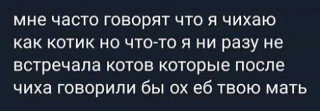 мне часто говорят что я чихаю как котик но чтото я ни разу не встречала котов которые после чиха говорили бы ох еб твою мать