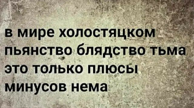 в мире холостяцк гіьянство блядств это только плюсы Минусов нем_а
