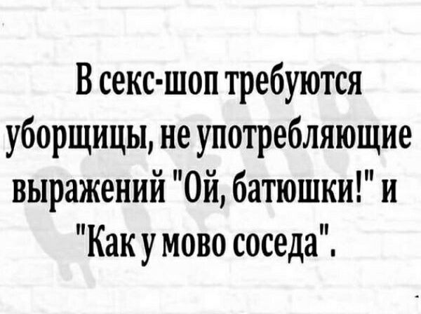В секс шоп требуются уборщицы не употребляющие выражений Ой батюшки и Какумово соседа