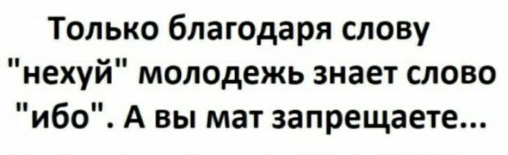 Только благодаря слову нехуй молодежь знает слово ибо А вы мат запрещаете