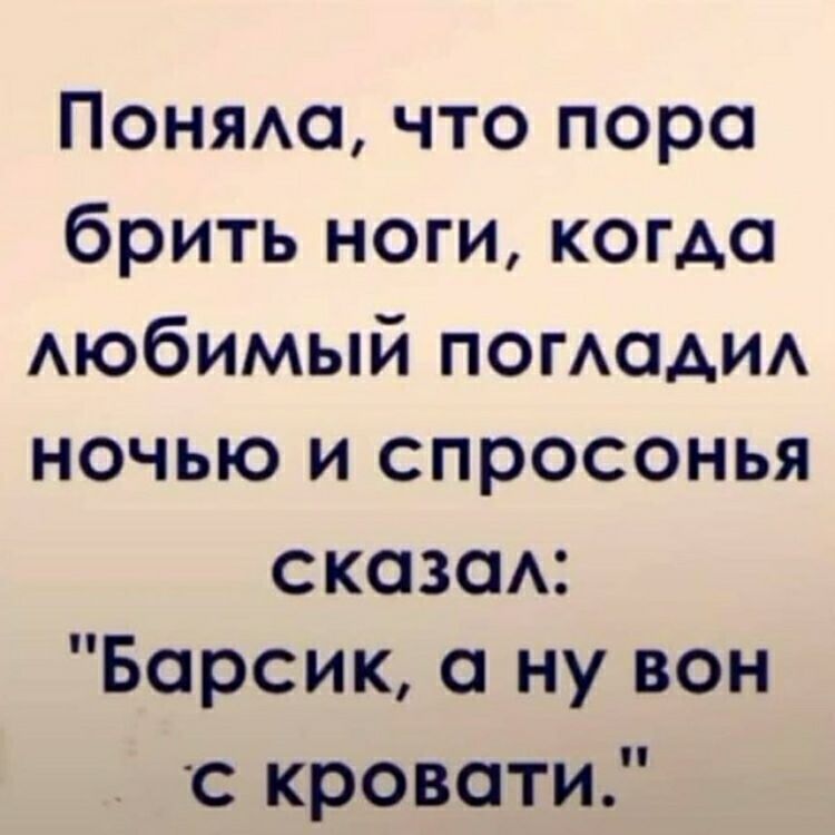 Поняш что пора брить ноги когда АЮбИМЫЙ погодид ночью и спросонья сказоА Барсик ну вон кровати