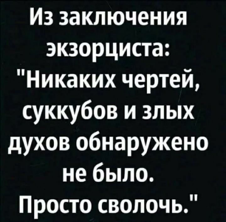 Из заключения экзорциста Никаких чертей суккубов и злых духов обнаружено не было Просто сволочь