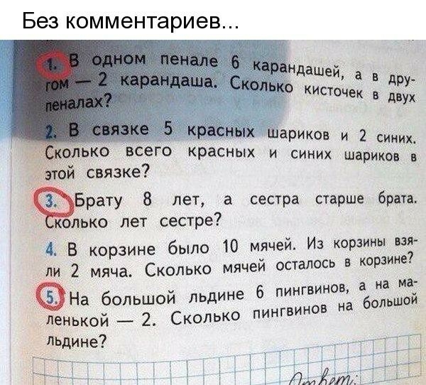 Без комментариев дашей в дру кисточек в двух ариков и 2 синих олько всего Красных и синих шариков в этои связке Брату 8 лет а сестра старше брата олько лет сестре В корзине было 10 мячей Из корзины аз ЛИ 2 мяча Сколько мячей осталось в корзине ма На большой льдине 6 пиигвиьюа нба ЛЭНЬкой 2 Скопько пингвинов льдине