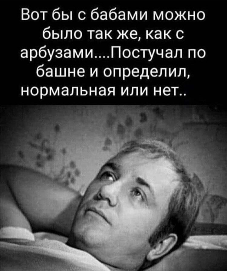 Вот бы с бабами можно было так же как с арбузамиПостучал по башне и определил нормальная ИЛИ НЕТ