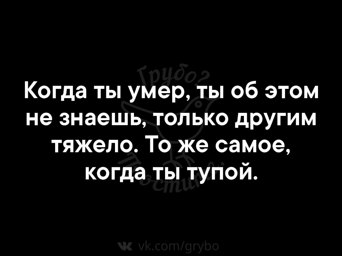 Когда ты умер ты об этом не знаешь только другим тяжело То же самое когда ты тупой
