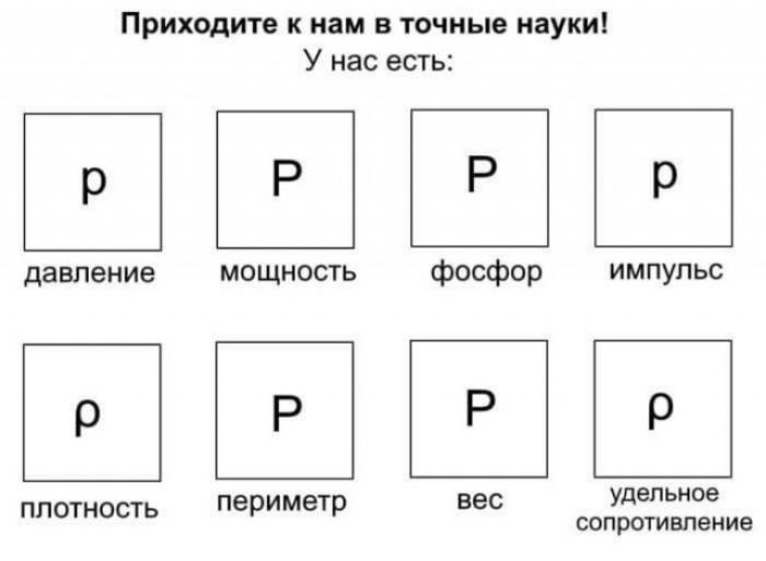 Приходите к нам в точные науки У нас есть Р Р ШШ давление мощность фосфор импульс плотность периметр Уделыюе сопротивление