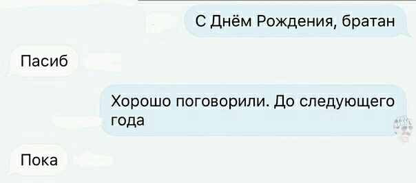 С Днём Рождения братан Пасиб Хорошо поговорили До следующего года Пока