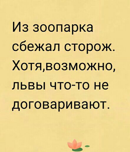 Из зоопарка сбежал сторож Хотявозможно львы чтото не договаривают