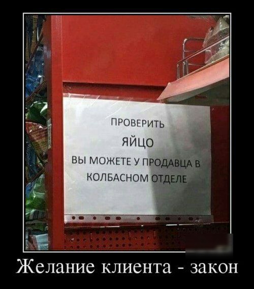 ПРОЫ РИТЬ яйцо ВЫ МОЖЕТЕ У ПР КОЛБАСНОМ Желание клиента закон