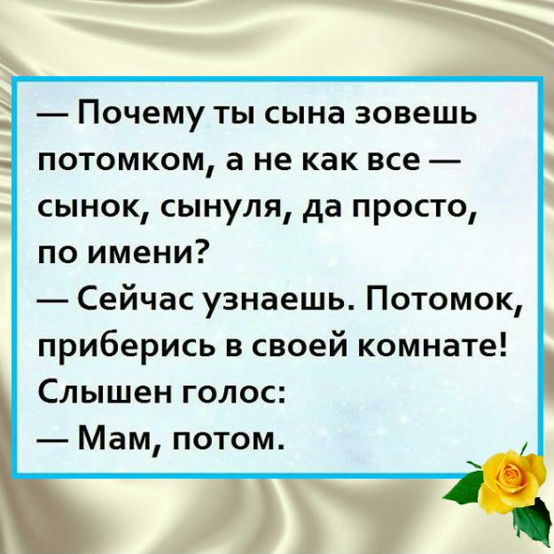 Почему ты сына зовешь потомком а не как все сынок сынуля да просто по имени Сейчас узнаешь Потомок приберись в своей комнате Слышен голос Мам потом