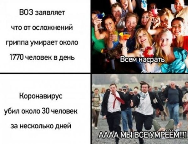 ВОЗ заявляет что от осложнений гриппа умирает около 1770 человек в день Коронавирус убил около 30 епоэек за несколько дней
