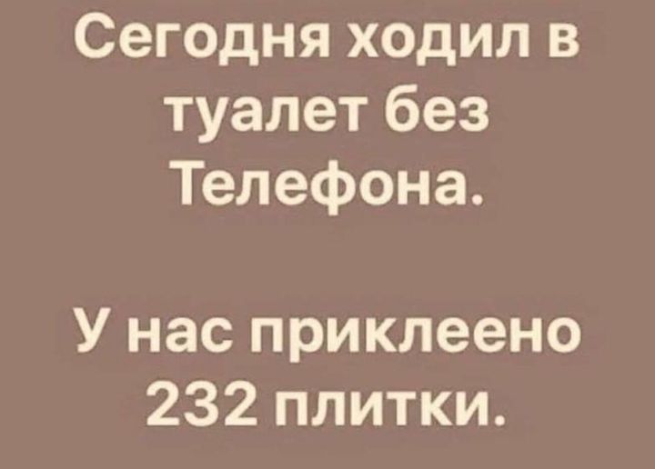 Сегодня ходил в туалет без Телефона У нас приклеено 232 плитки