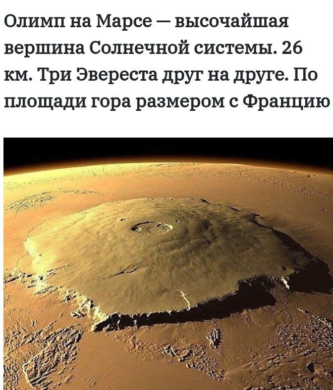 Олимп на Марсе высочайшая вершина Солнечной системы 26 км Три Эвереста друг на друге По площади гора размером с Францию