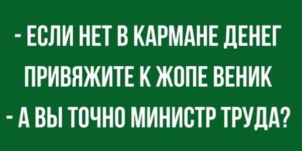 ЕСЛИ НЕТ В КАРМАНЕ ДЕНЕГ ПРИВЯЖИТЕ К ЖППЕ ВЕНИК А ВЫ ТОЧНО МИНИСТР ТРУДА