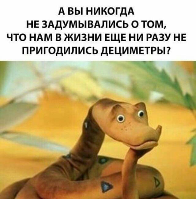 А ВЫ НИКОГДА НЕ ЗАДУМЫВАЛИСЬ О ТОМ ЧТО НАМ В ЖИЗНИ ЕЩЕ НИ РАЗУ НЕ ПРИГОДИЛИСЬ дЕЦИМЕТРЫ