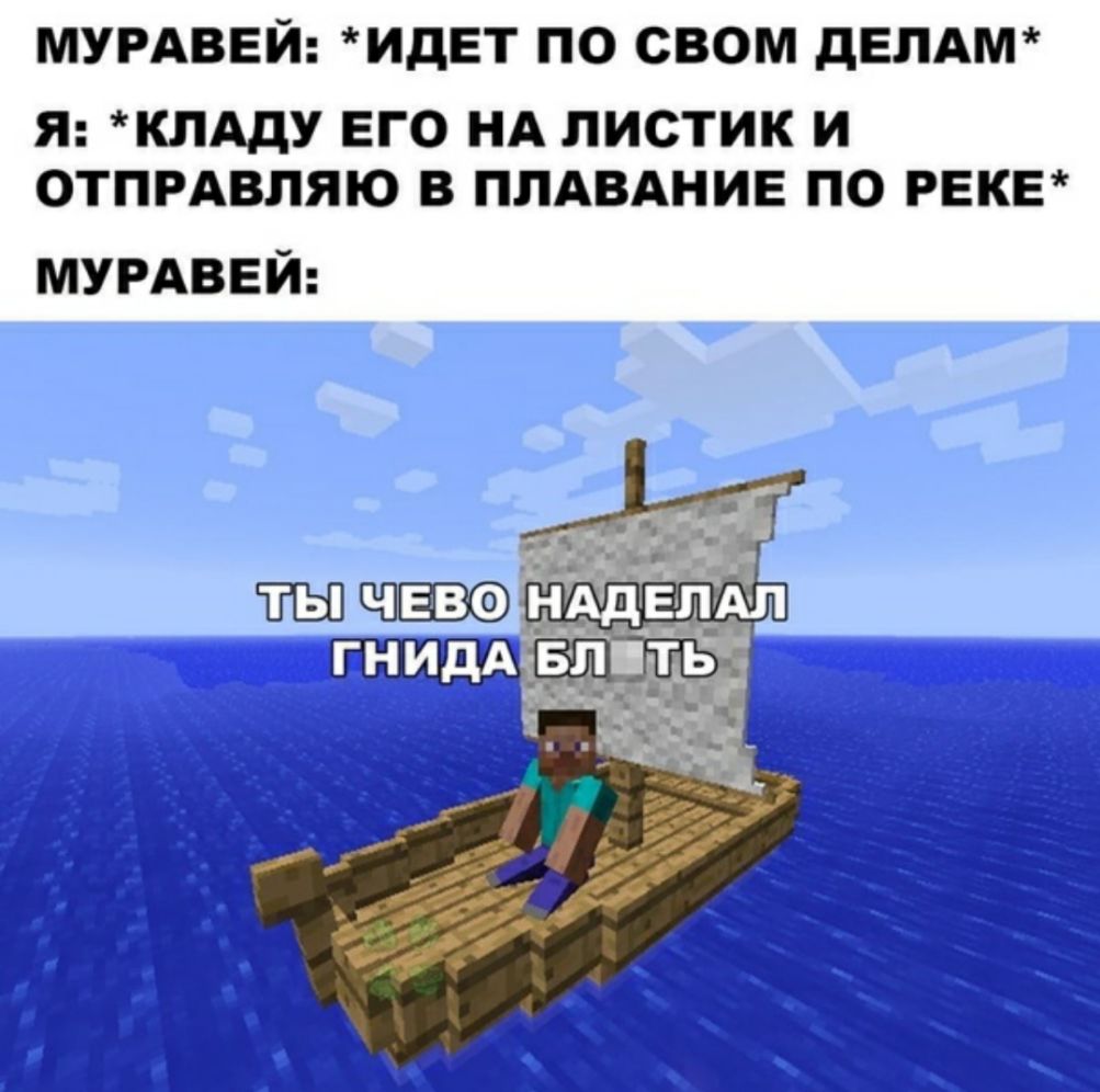 МУРАВЕЙ ИДЕТ ПО СВОМ дЕЛАМ Я КЛАДУ ЕГО НА ЛИСТИК И ОТПРАВПЯЮ В ПЛАВАНИЕ ПО РЕКЕ МУРАВЕЙ
