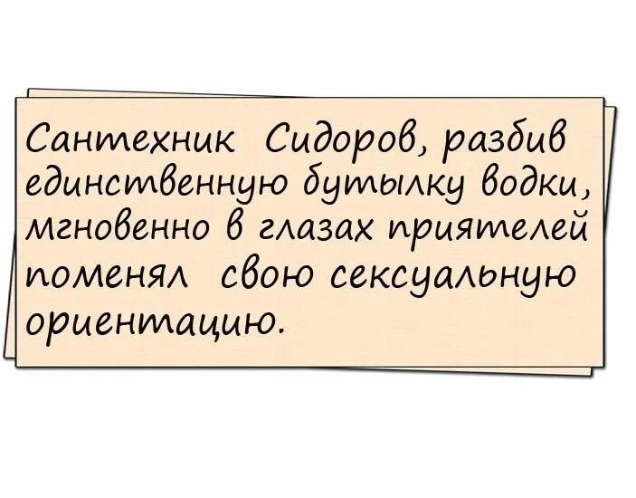 Сантехник Сидороб разбив единственную битыжу бодки мгнобенно 6 таких ирияилемй иомеНЯА сбою сексуамэную ориентацию