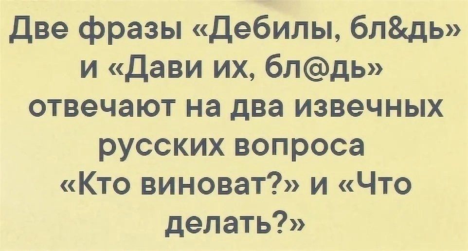 Две фразы Дебилы бл8дь и Дави их блдь отвечают на два извечных русских вопроса Кто виноват и Что делать