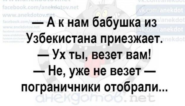 А к нам бабушка из Узбекистана приезжает Ух ты везет вам Не уже не везет пограничники отобрали