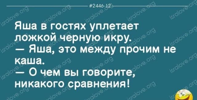 244642 Яша в гостях уплетает ложкой черную икру Яша это между прочим не каша О чем вы говорите никакого сравнения