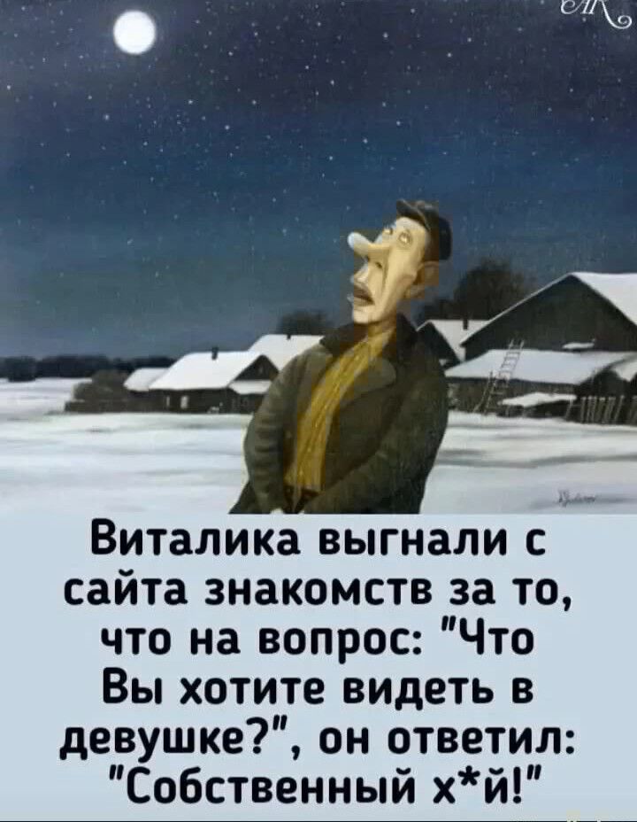 Виталика выгнали с сайта знакомств за то что на вопрос Что Вы хотите видеть в девушке он ответил Собственный хй
