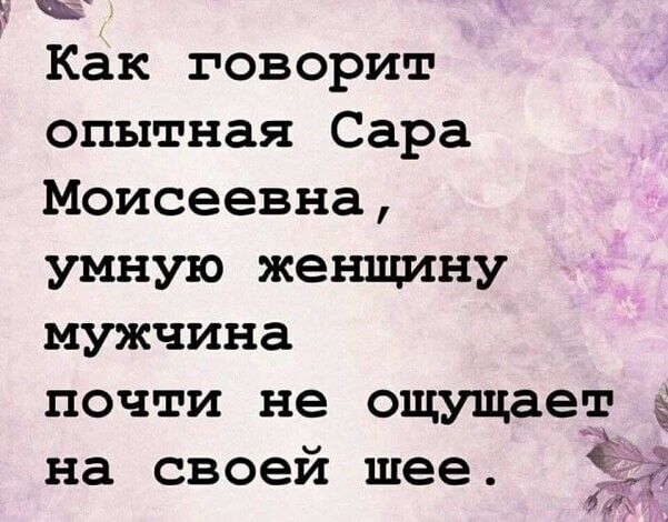 Как говорит опытная Сара Моисеевна умную женщину мужчина почти не ощущает на своей шее Ё