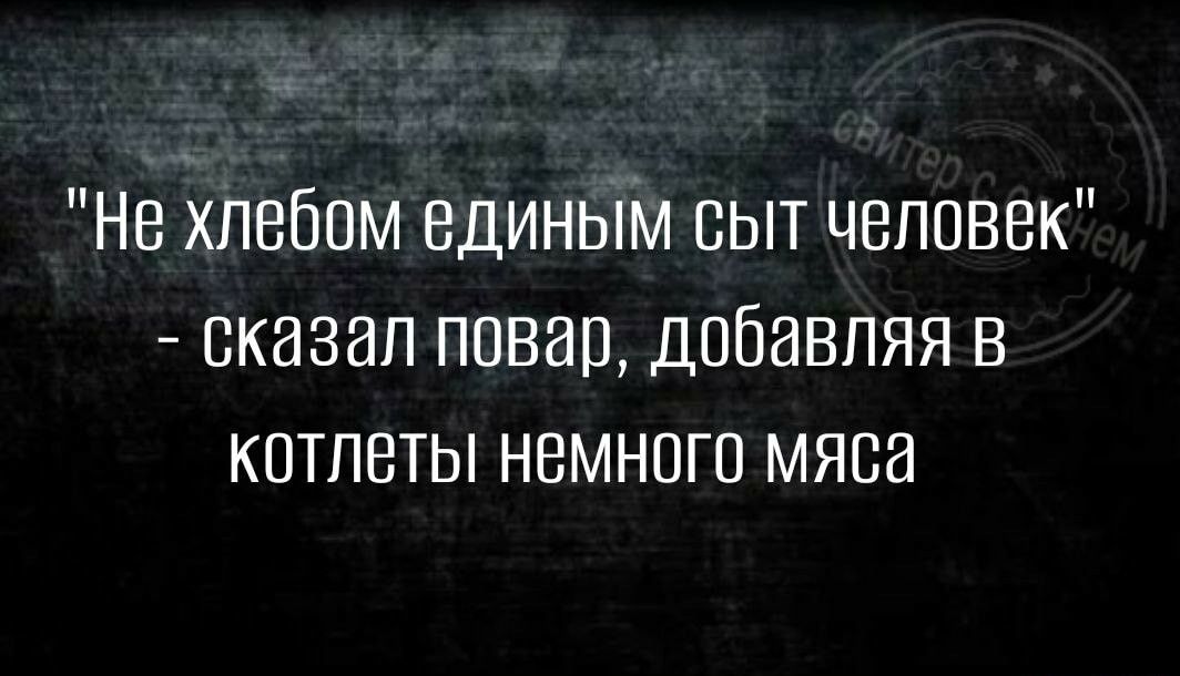 Не хлебом единым оыт человек сказал повар добавляя в котлеты немного мяса