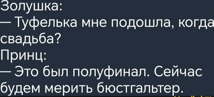 Золушка Туфелька мне подошпа когда свадьба Принц Это был полуфинал Сейчас будем мерить бюстгальтер _