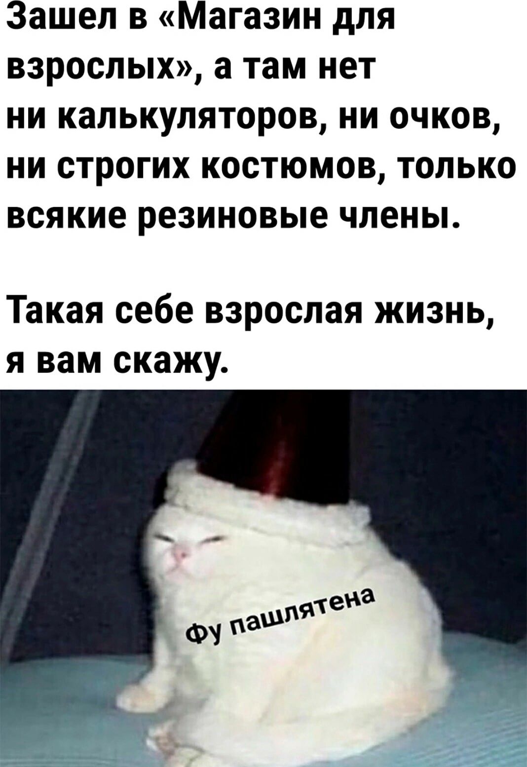 Зашел в Магазин для взрослых а там нет НИ калькуляторов НИ очков ни строгих костюмов только всякие резиновые члены Такая себе взрослая жизнь я вам скажу