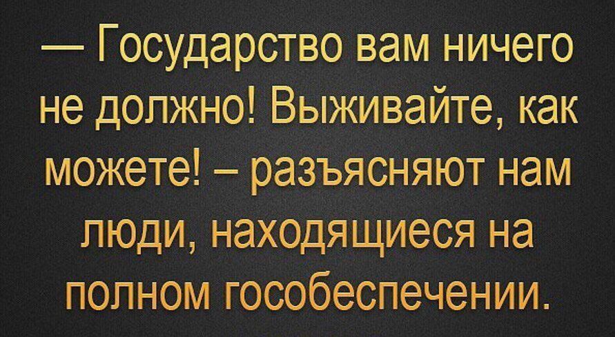 Государство вам ничего не должно Выживайте как можете разъясняют нам люди находящиеся на полном гособеспечении