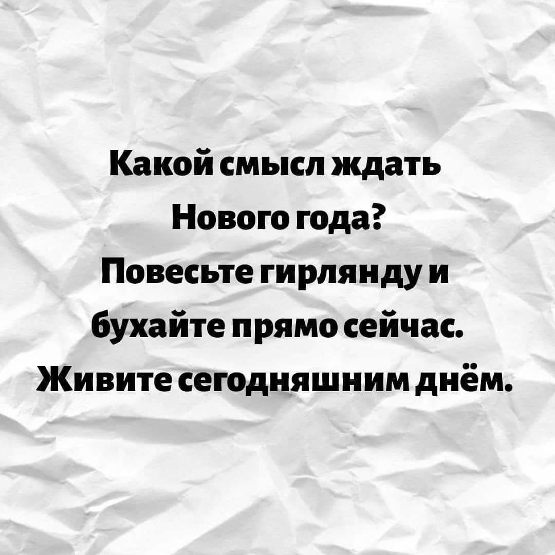 Какой смысл ждать Нового года Повесьте гирляндуи бухайте прямо сейчас Живите сегодняшним днём