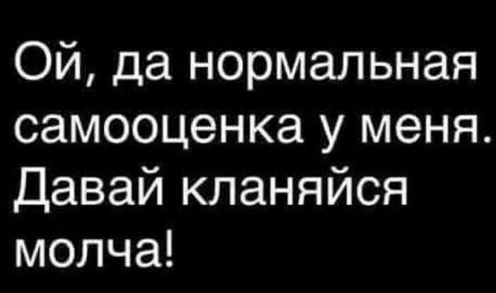 ОЙ да нормальная самооценка у меня Давай кланяйся молча