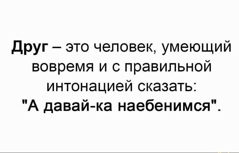 Друг это человек умеющий вовремя и с правильной интонацией сказать А давай ка наебенимся